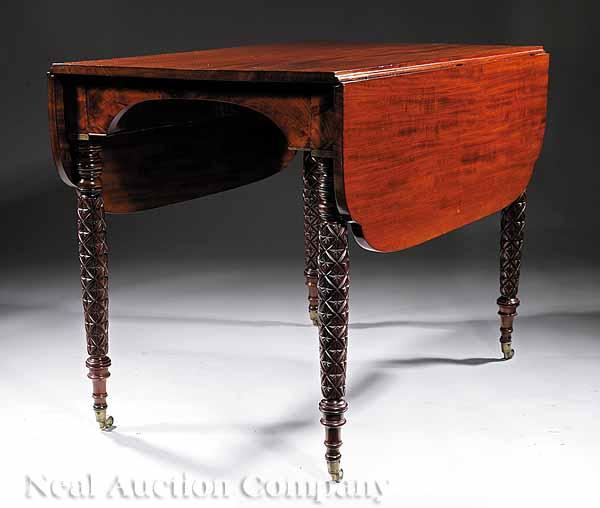 Appraisal: A Good American Carved Mahogany and Brass-Inlaid Breakfast Table c