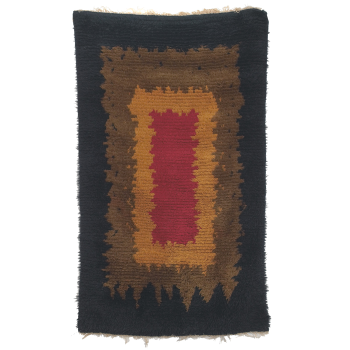 Appraisal: Danish Rya rug wool concentric squares ofyellow orange and brown