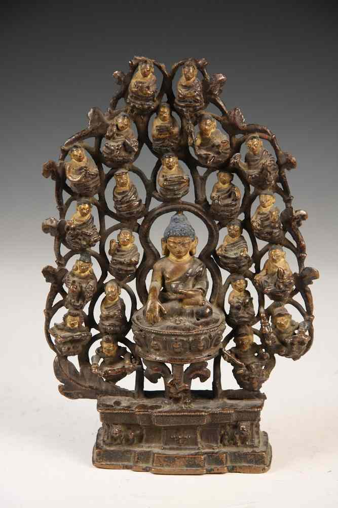 Appraisal: BRONZE BUDDHA TREE - Bronze Buddha Tree th c or