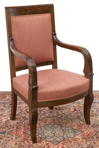 Appraisal: French Louis Philippe mahogany armchair mid th c molded crest