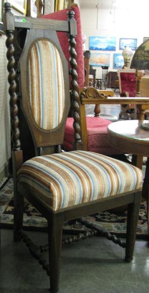 Appraisal: Oak Barley Twist Motif Side Chair stretcher base decorative inlay