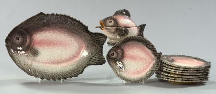 Appraisal: Amusing Eleven-Piece Mirathon Italy Polychromed Pottery Fish Set for Eight