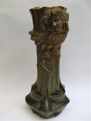 Appraisal: LARGE ART NOUVEAU STYLE SPELTER VASE decorated with a relief