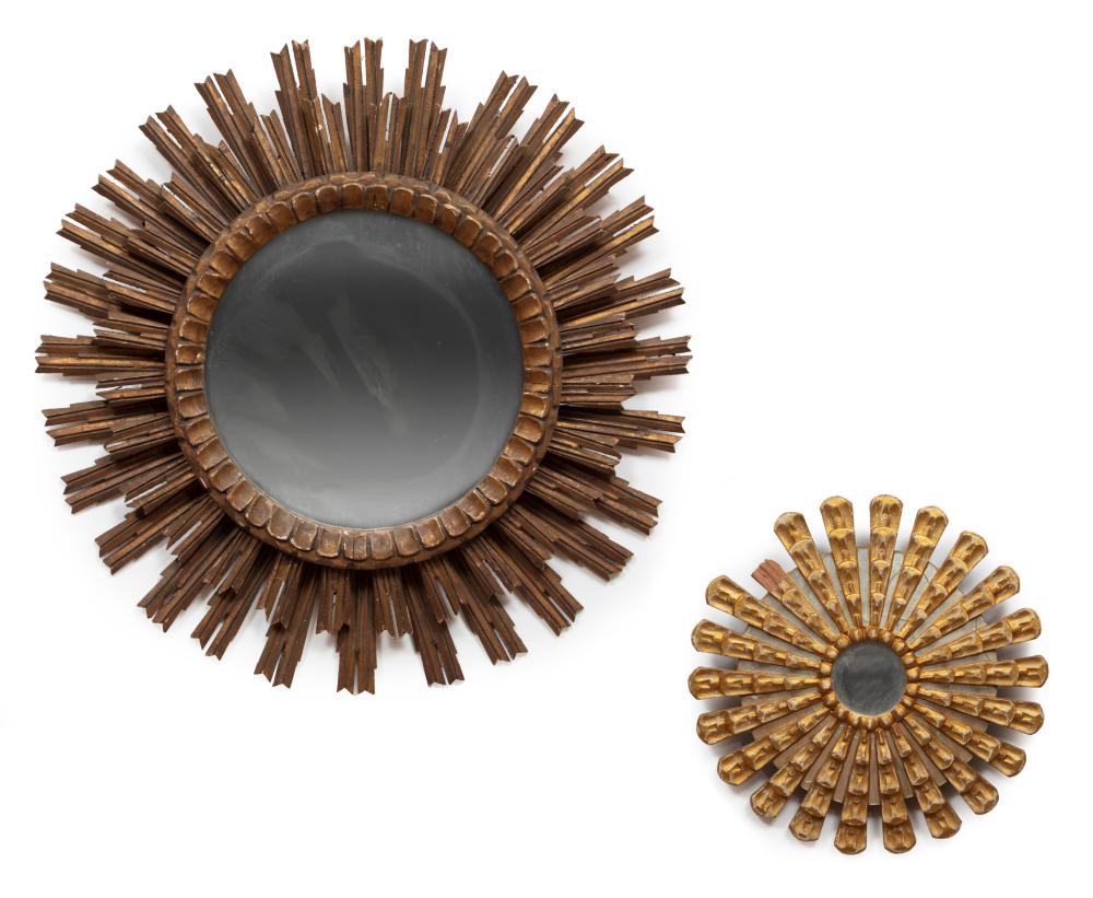 Appraisal: Two Decorative Giltwood Starburst Mirrors larger dia in smaller dia