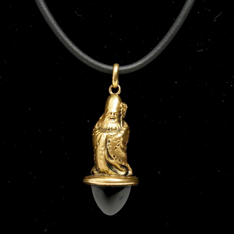 Appraisal: Chinese K Gold Onyx Shou Lao Pendant or Charm Chinese