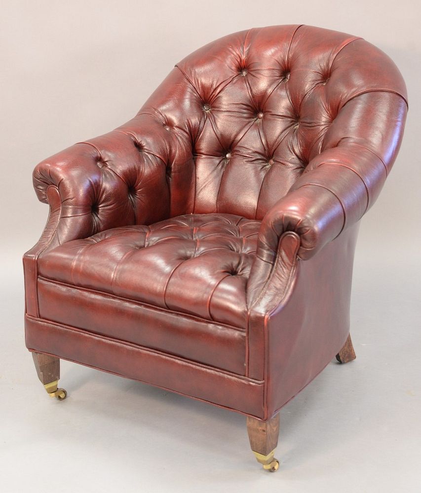 Appraisal: Leather tufted armchair ht wd Leather tufted armchair ht wd