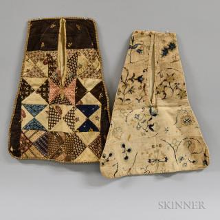 Appraisal: Two Early Pockets th century floral-embroidered and calico Estimate -