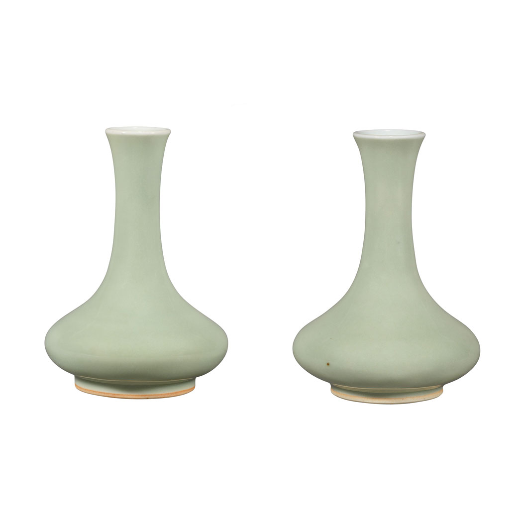 Appraisal: Pair of Chinese Celadon Glazed Porcelain Bottle Vases th Century