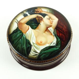 Appraisal: Erotic Russian Lacquer Three Part Circular Form Papier Mache Box