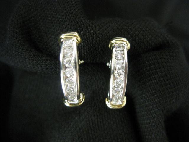 Appraisal: Diamond Earrings J style two tone hoops channel set round