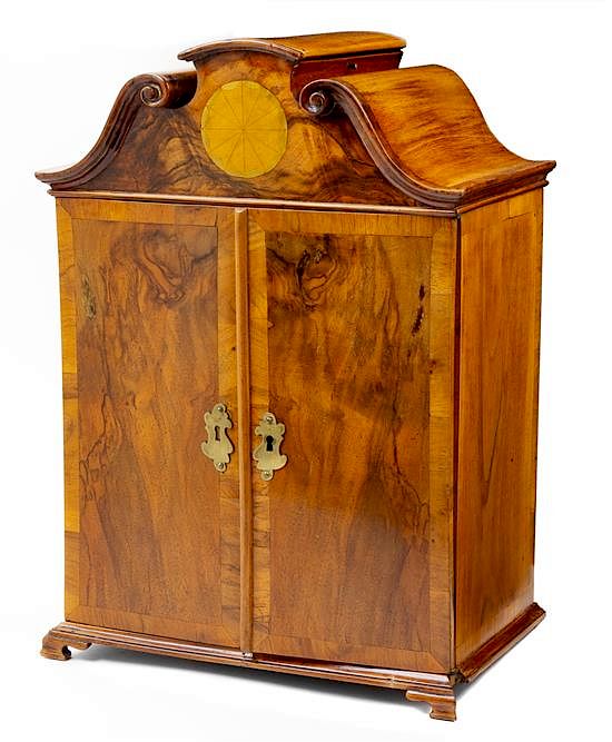 Appraisal: A Diminutive Continental Walnut Cabinet Height inches A Diminutive Continental