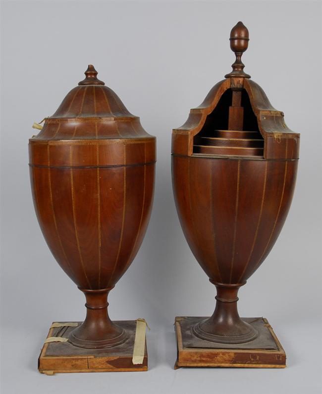 Appraisal: PAIR OF LATE GEORGIAN INLAID MAHOGANY URN FORM KNIFE BOXES