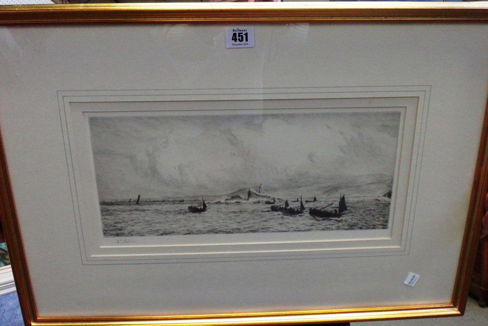 Appraisal: William Lionel Wyllie - Sailing craft off a lighthouse etching