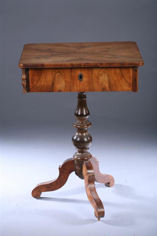 Appraisal: EARLY VICTORIAN WALNUT-VENEERED TRIPOD SIDE TABLE th century Book-matched veneer