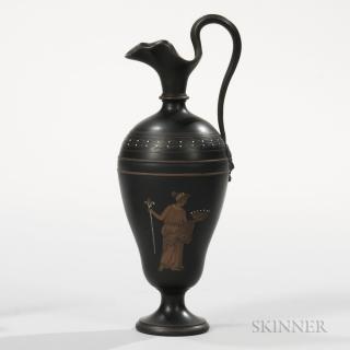 Appraisal: Wedgwood Encaustic Decorated Black Basalt Oenochoe Ewer England early th