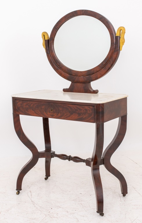 Appraisal: LOUIS PHILIPPE MAHOGANY VANITY TABLE C Louis Philippe flame mahogany