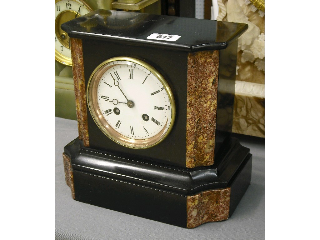 Appraisal: Small black slate and red marble two train mantel clock