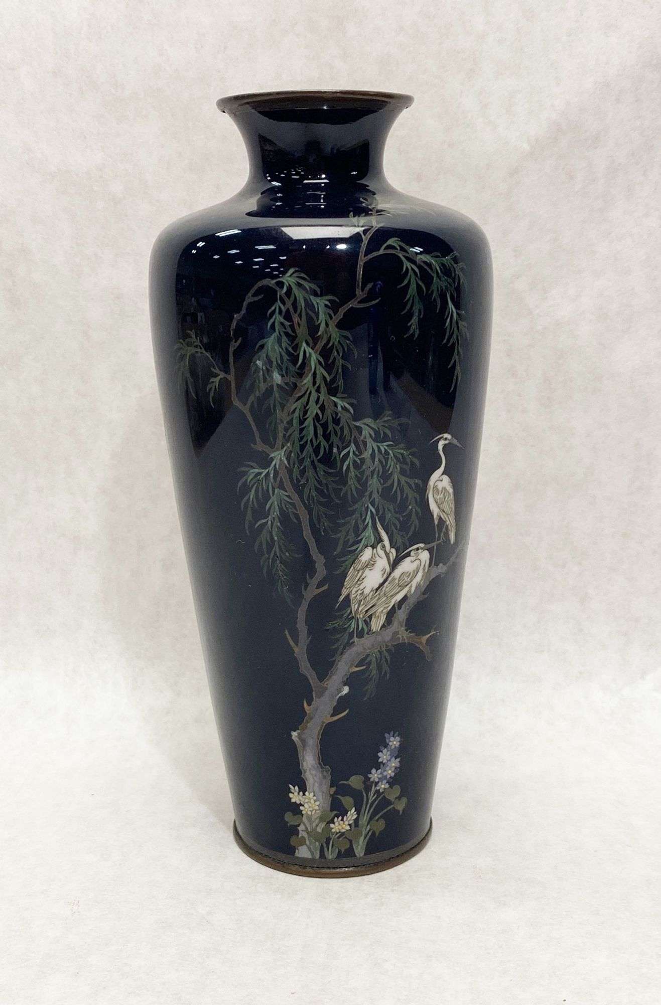 Appraisal: Meiji Period Japanese Cloisonne Vase Cranes In Tree tall Condition