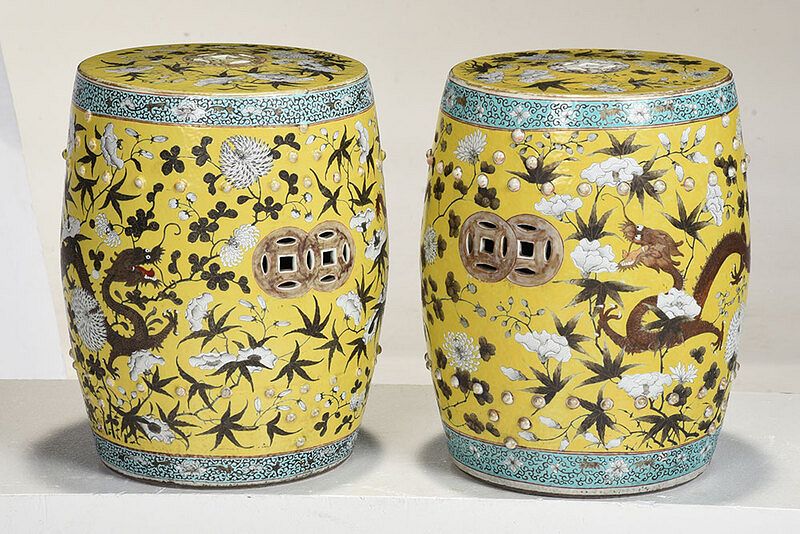 Appraisal: Pair Chinese Yellow Dayazhai Style Garden Stools probably late Qing