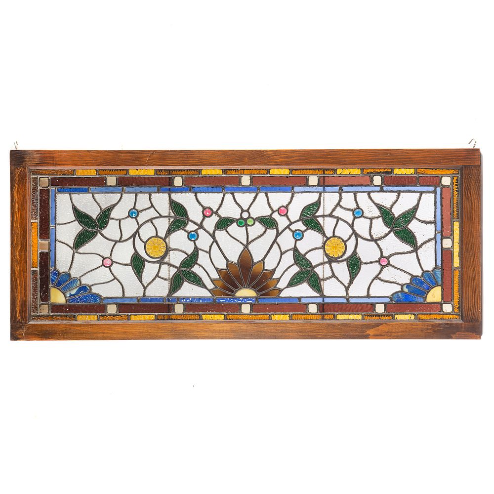 Appraisal: Stained Glass Panel First half th century stylized floral decoration