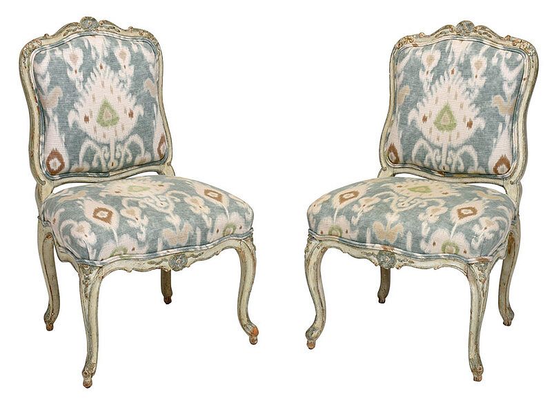 Appraisal: Pair Louis XV Carved Paint Decorated Side Chairs French late