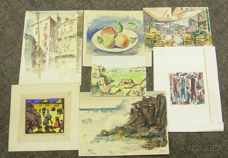 Appraisal: Lot of Eight Unframed Works on Paper of Various Subjects