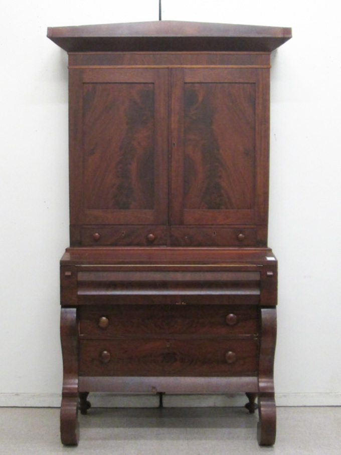 Appraisal: MAHOGANY SECRETARY BOOKCASE American Late Classicism style c - in