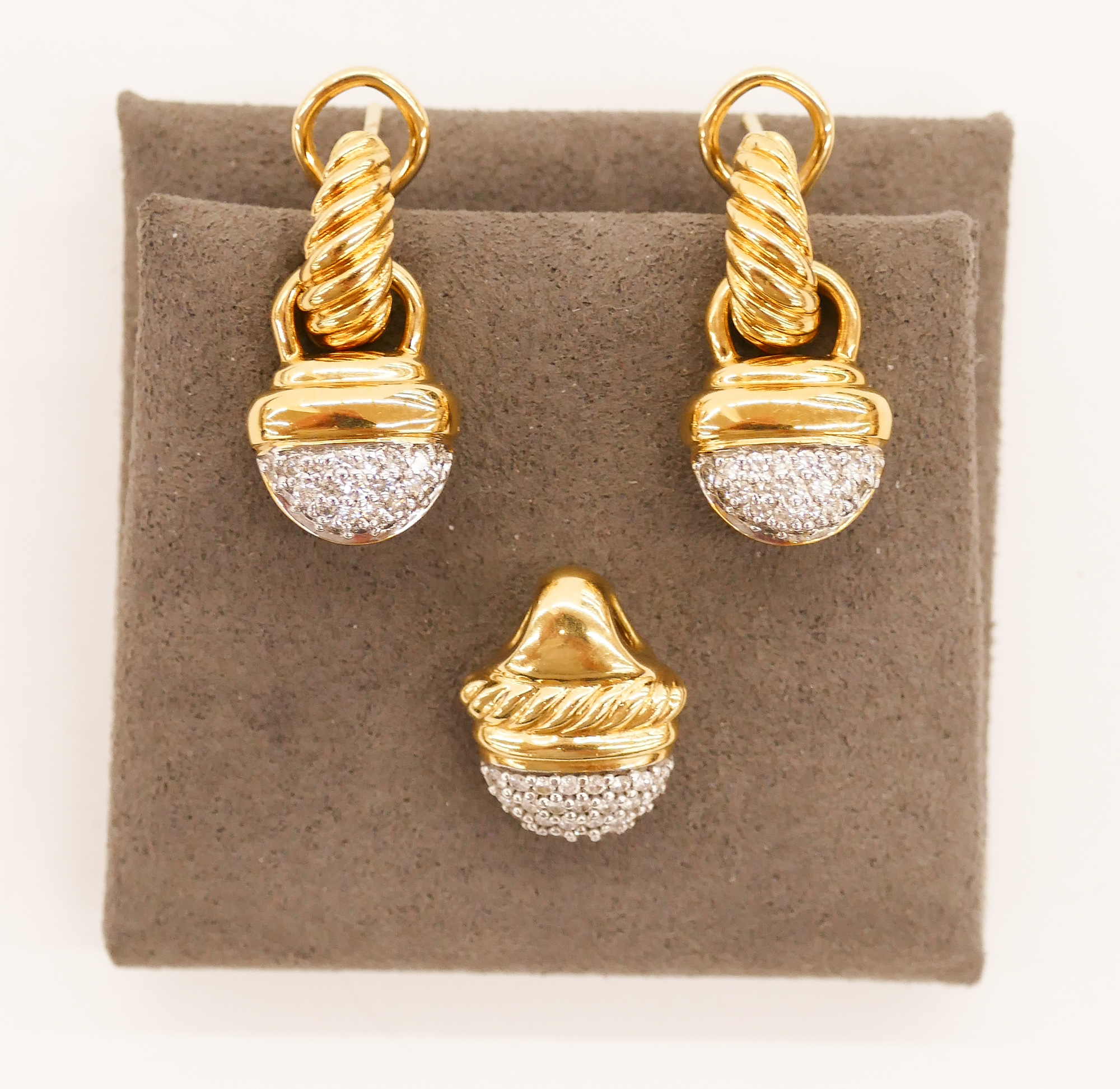 Appraisal: pc David Yurman Acorn k Sterling Diamond Earrings and Pendant