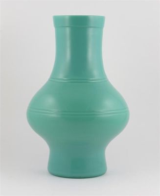 Appraisal: A Chinese Beijing glass mint-green hu-shaped vase decorated with horizontal