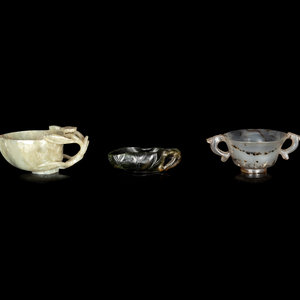 Appraisal: Three Chinese Hardstone Cups comprising an agate example a celadon