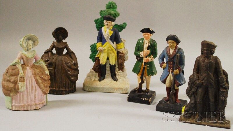 Appraisal: Six Painted Cast Iron Figural Doorstops two belles and four