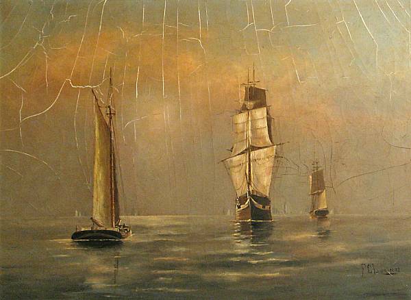 Appraisal: E C Larrabee th Century Ships on a calm sea