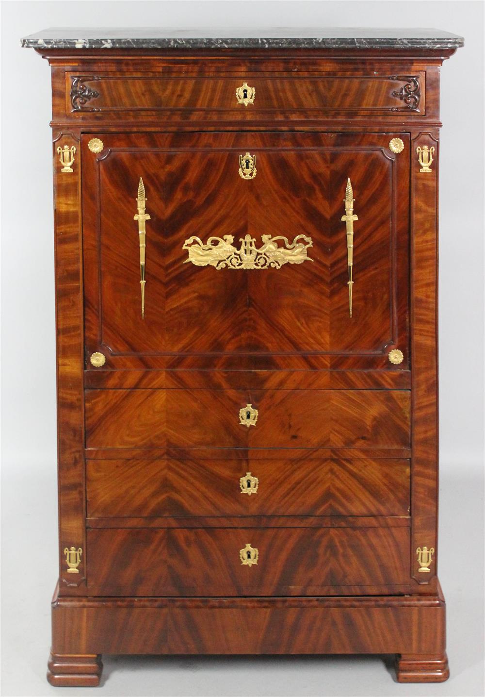 Appraisal: EMPIRE ORMOLU MOUNTED MAHOGANY SECRETAIRE A ABATTANT circa - h