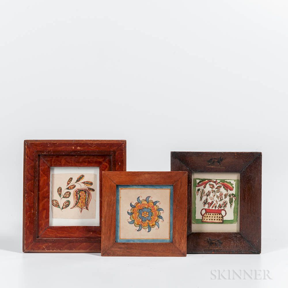 Appraisal: Three Small Framed Floral Watercolors Three Small Framed Floral Watercolors