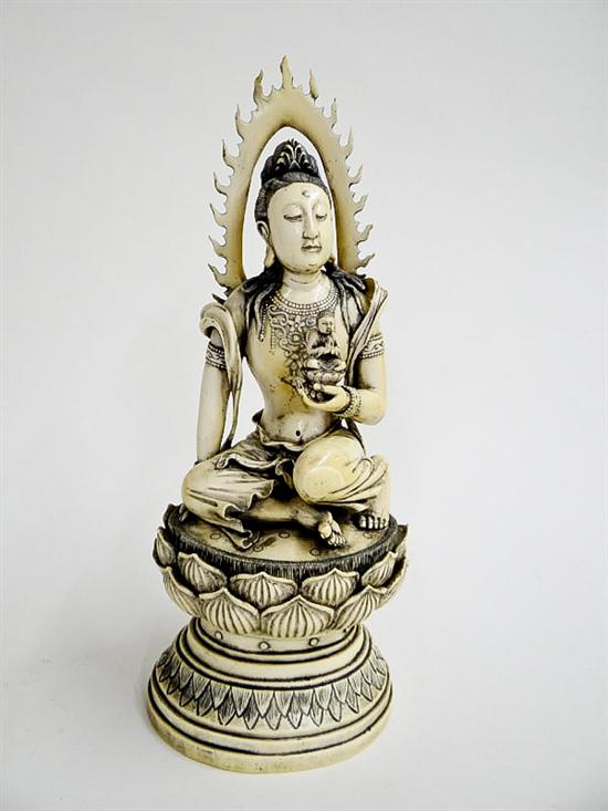 Appraisal: IVORY BUDDHIST FIGURE Asian early th century Bodhisattva with flaming