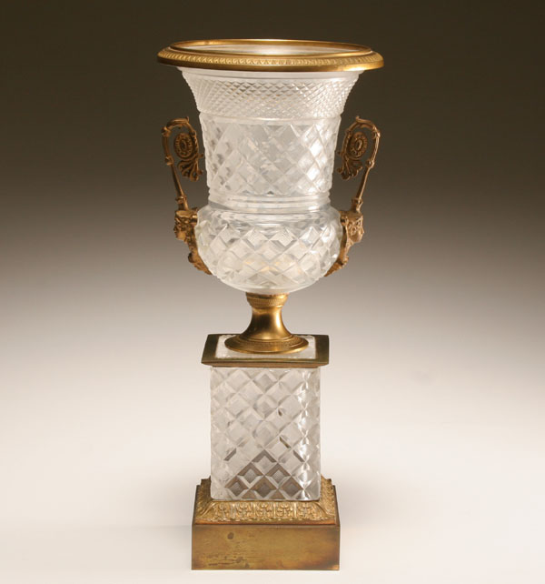 Appraisal: Austrian urn form glass vase with classical gilt metal trim