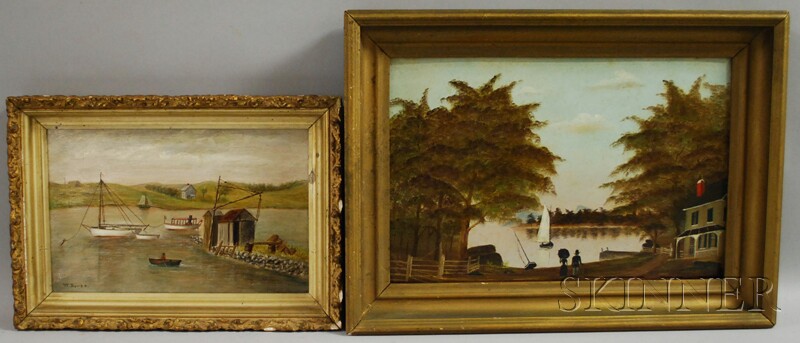 Appraisal: Two Framed th Century American School Views from Shore Paintings