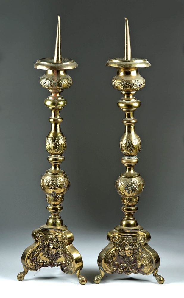 Appraisal: th C Italian Brass Prickets Altar Candlesticks Europe probably Italy