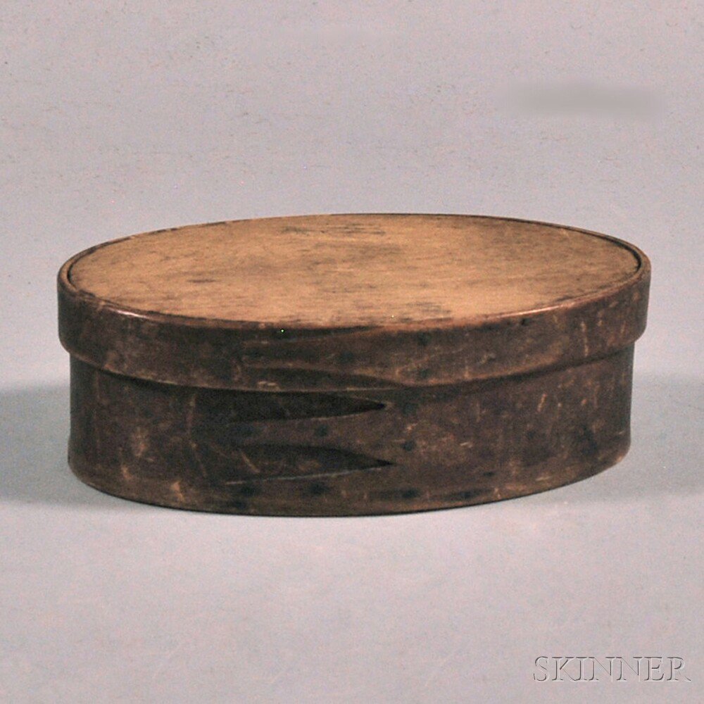 Appraisal: Small Oval Wood Lapped-finger Covered Box America th century with