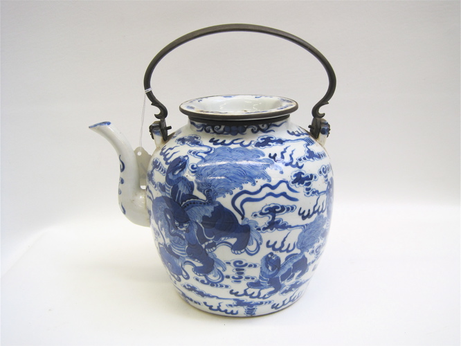 Appraisal: BLUE AND WHITE PORCELAIN CHINESE HOT WATER KETTLE hand painted