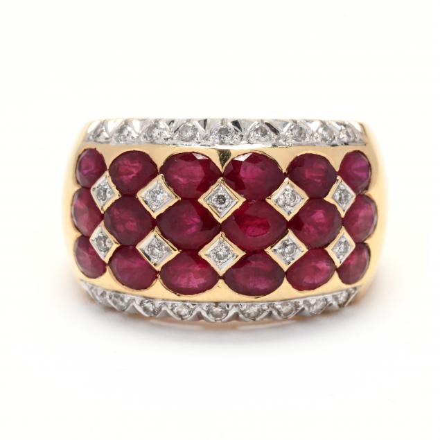 Appraisal: KT GOLD RUBY AND DIAMOND RING LEVIAN Designed in a