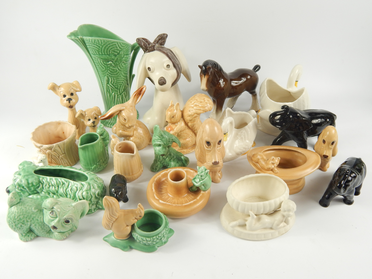 Appraisal: Sylvac matt pottery character animals vases and jugs glass horse