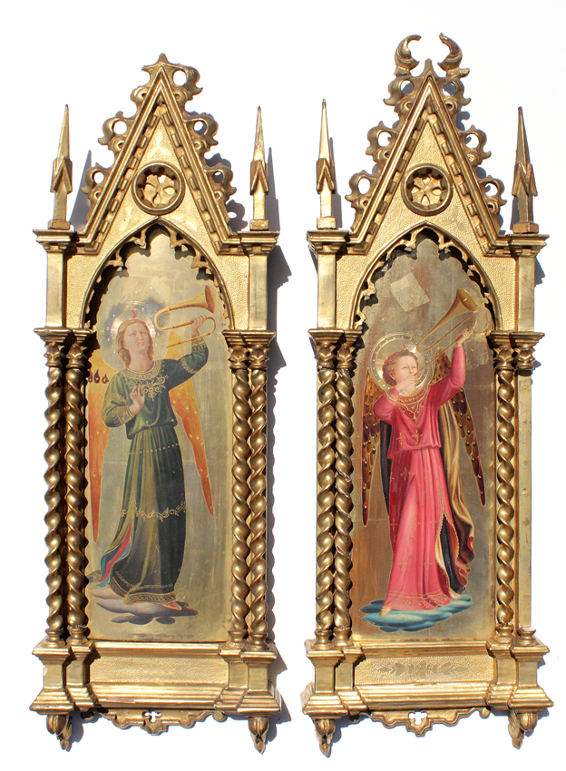 Appraisal: TWO ANGEL PAINTINGS IN THE MANNER OF FRA ANGELICO Arched