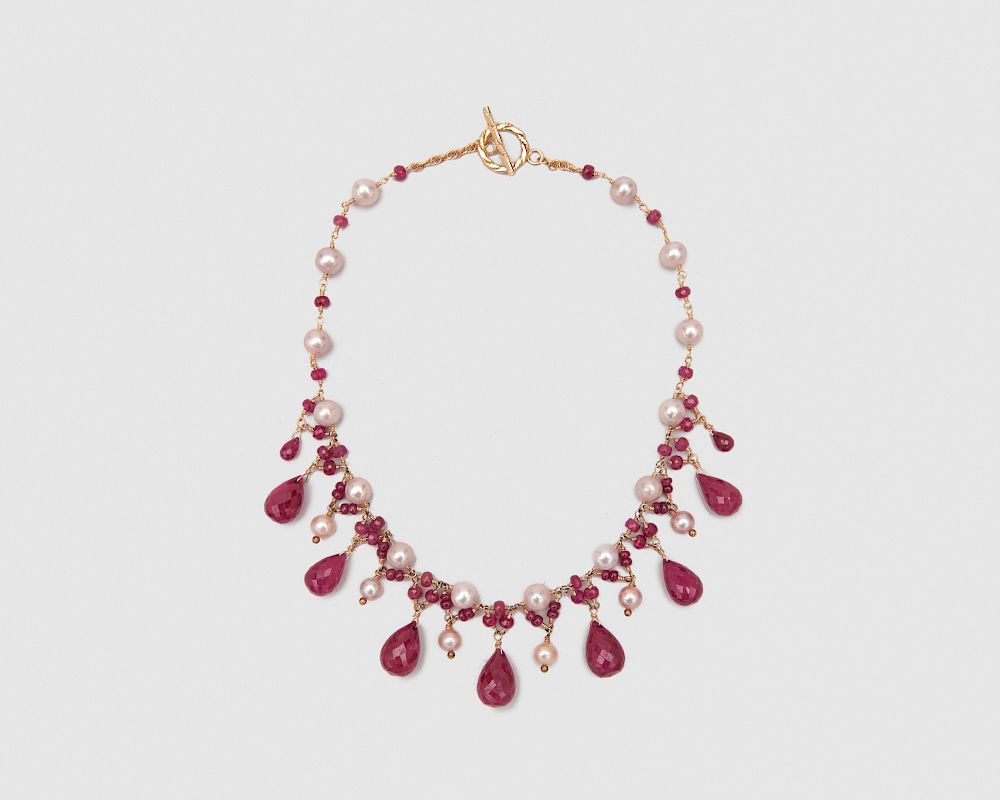 Appraisal: K Gold Ruby and Pearl Necklace K Gold Ruby and