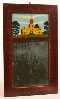 Appraisal: Smoke and Paint Decorated Framed Mirror th Century Smoke and