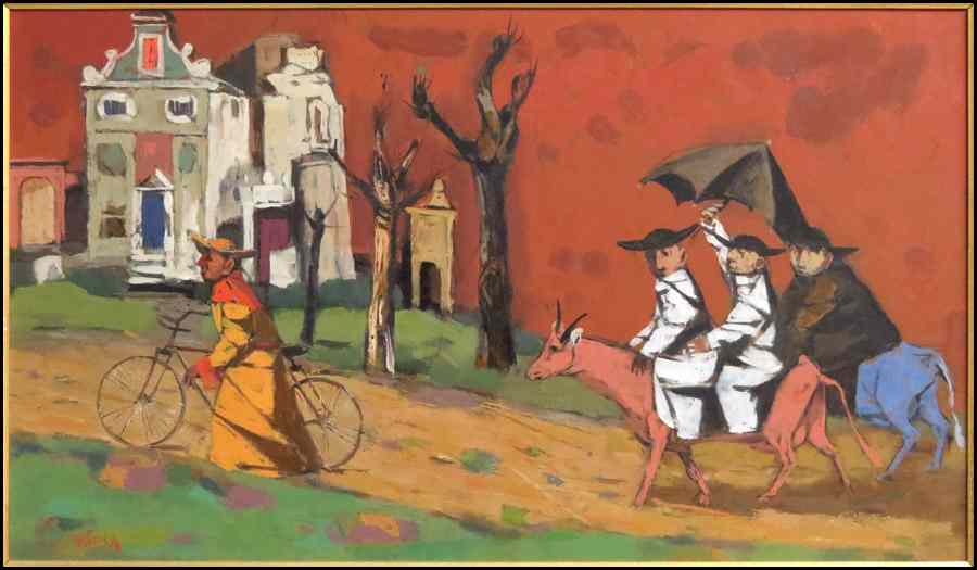 Appraisal: LOUIS BOSA AMERICAN - CLERGY IN TRANSIT Oil on masonite