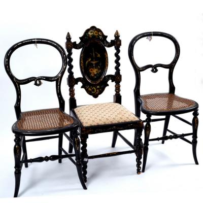 Appraisal: An ebonised side chair circa Morris Co with cane seat