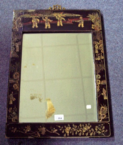 Appraisal: A rectangular mirror the frame etched wah wah cm x