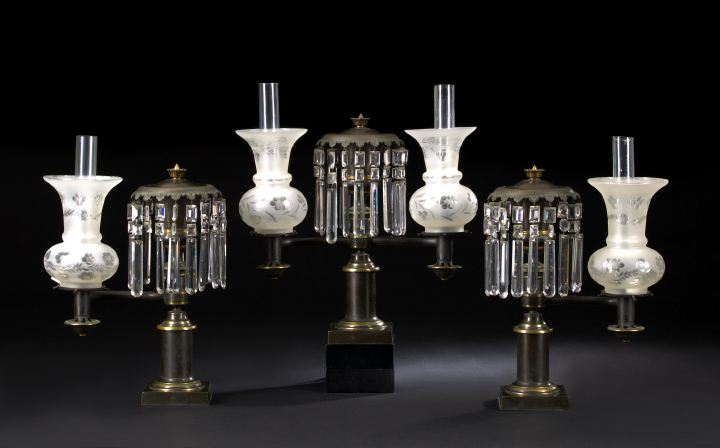 Appraisal: William IV Gilt- and Patinated Bronze Three-Piece Colza Mantel Garniture