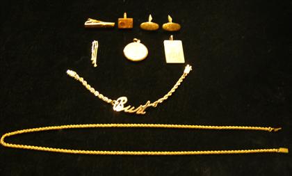 Appraisal: Group of assorted karat gold jewelryNine items including a zodiac